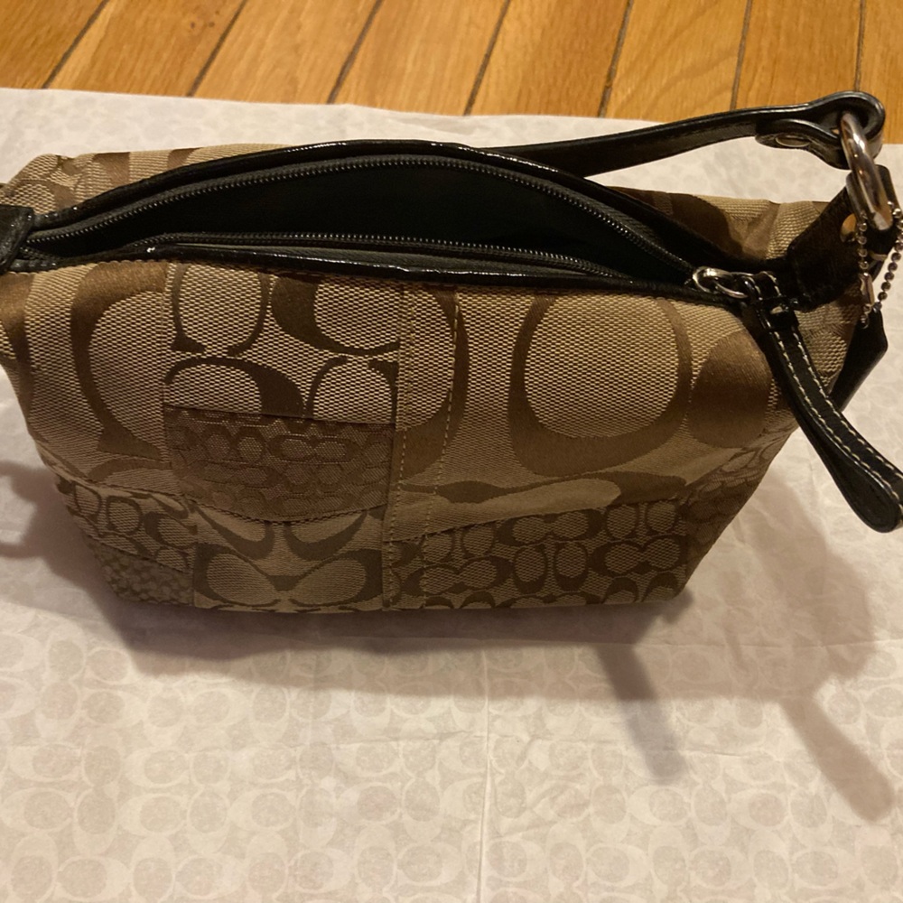 Vintage Coach Patchwork Signature Hobo Mini Bag. Brown signature logo prints